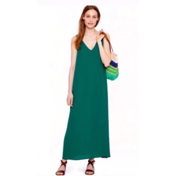 J. Crew Dresses & Skirts - J. Crew Maxi 100% Linen Emerald Color Dress Size 0